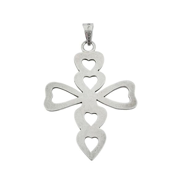 Southwest Mexico Taxco TP-85 Sterling Silver 925 Heart Cutout Cross Pendant - Picture 1 of 8